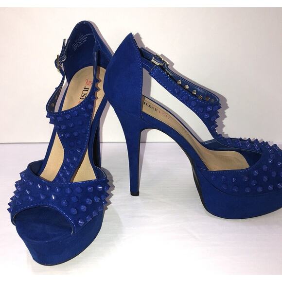 Just Fab Studded Spiked Cobalt Blue Platform High Heel Shoes Women’s Size 8.5 - Picture 5 of 8